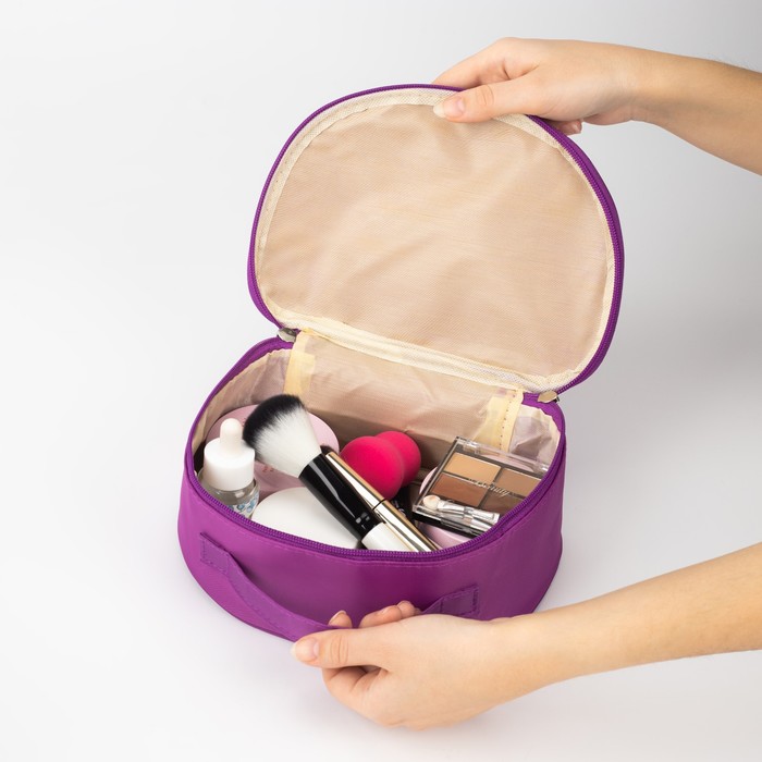 Косметичка-сундучок, отдел на молнии, зеркало, цвет фиолетовый