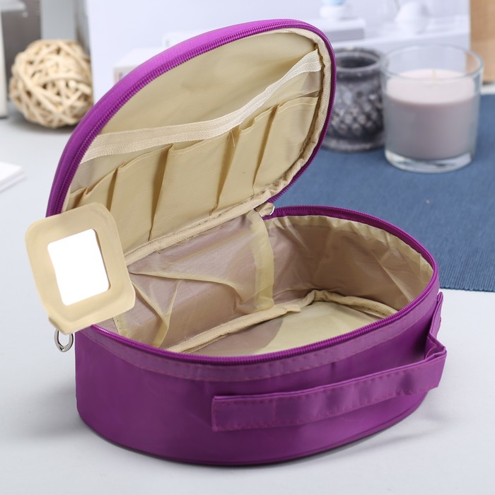 Косметичка-сундучок, отдел на молнии, зеркало, цвет фиолетовый