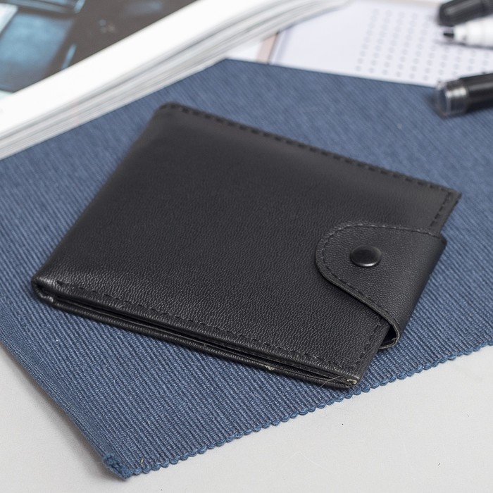 Портмоне мужское, 3 отдела, для карт, на кнопке, цвет чёрный