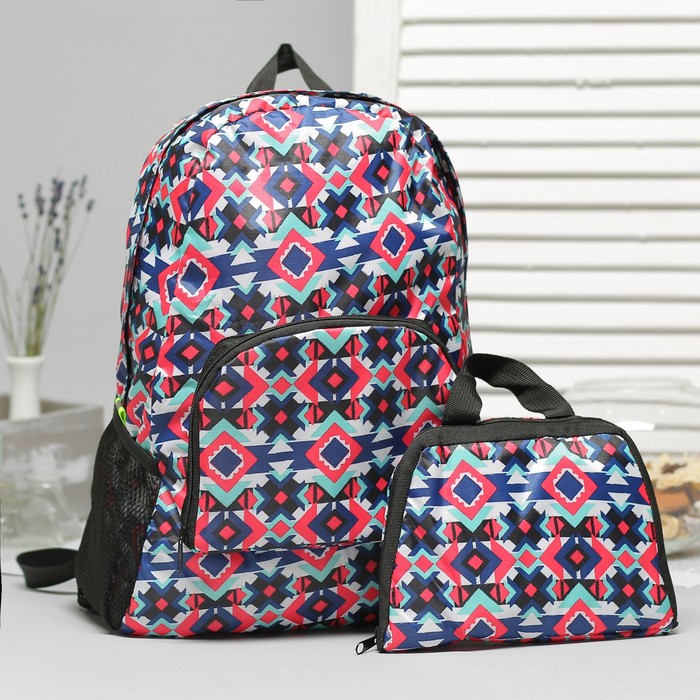 Рюкзак складной "Орнамент", отдел на молнии, наружный карман, 2 боковые сетки, цвет розовый/фиолетовый