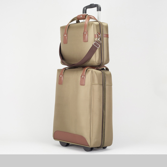 Чемодан с сумкой 20", отдел на молнии, 2 колеса, кодовый замок, цвет зелёный