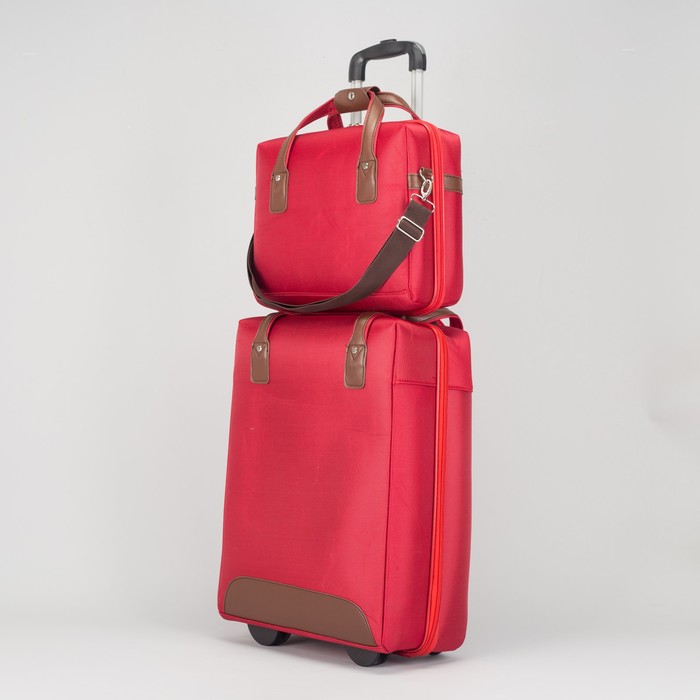 Чемодан с сумкой 20", отдел на молнии, 2 колеса, кодовый замок, цвет бордовый