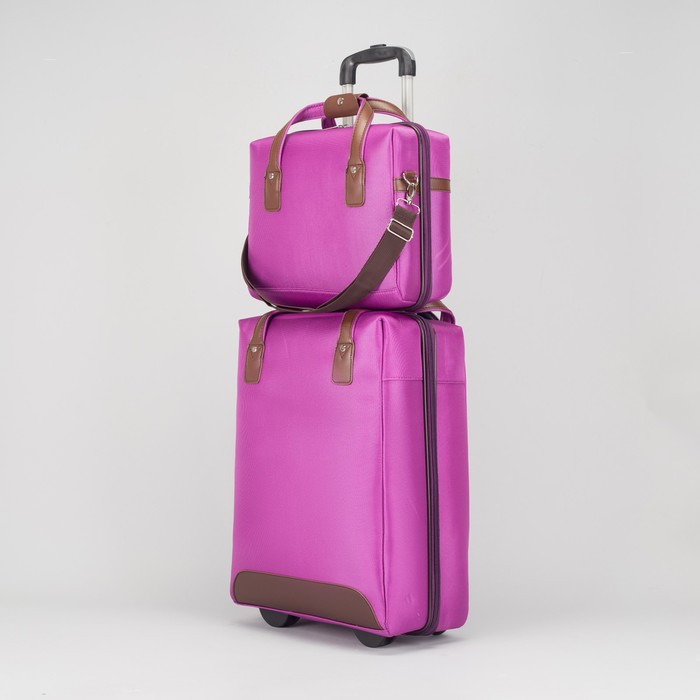 Чемодан с сумкой 20", отдел на молнии, 2 колеса, кодовый замок, цвет фиолетовый