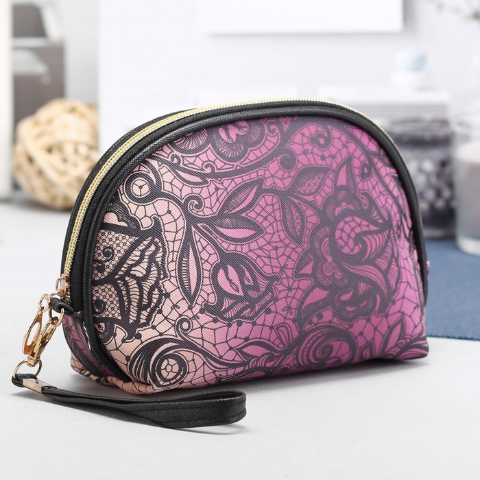 Косметичка-сумочка «Ажур», отдел на молнии, ручка, цвет розовый