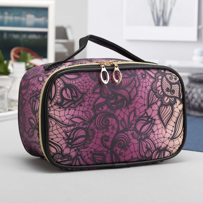 Косметичка-сундучок «Ажур», отдел на молнии, цвет розовый