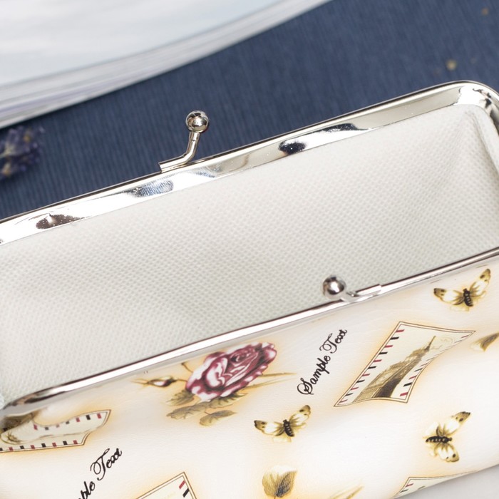 Косметичка-фермуар, отдел на рамке, цвет бежевый