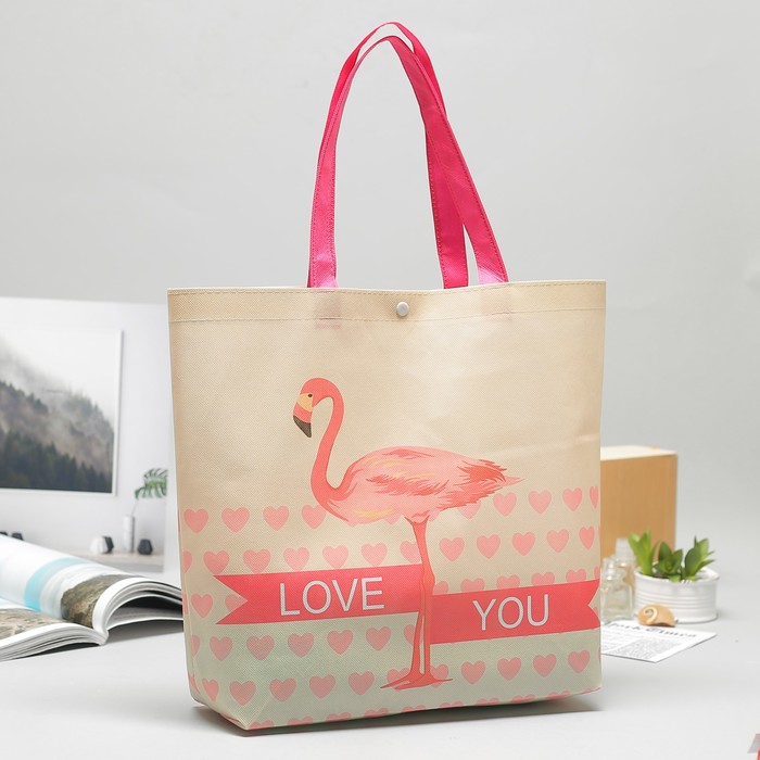 Сумка хозяйственная "Фламинго", отдел на кнопке, ручки, цвет розовый