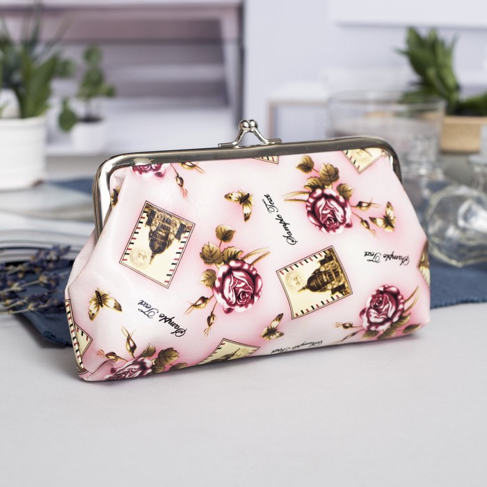 Косметичка-фермуар, отдел на рамке, цвет розовый