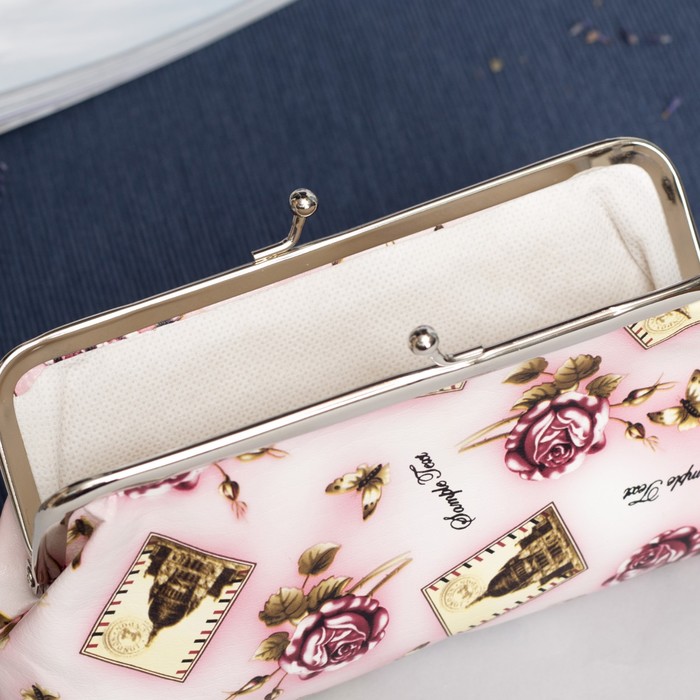 Косметичка-фермуар, отдел на рамке, цвет розовый