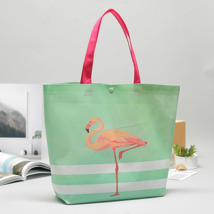 Сумка хозяйственная "Фламинго", отдел на кнопке, ручки, цвет мятный