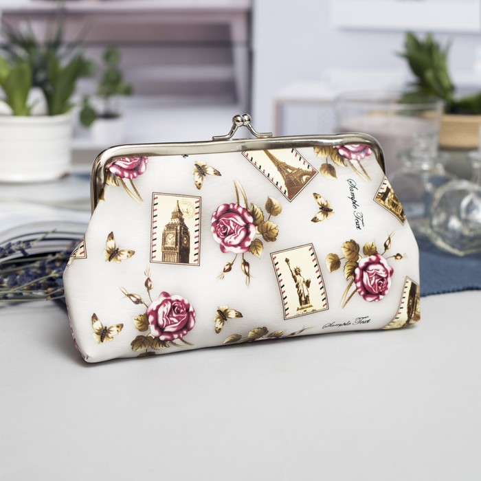 Косметичка-фермуар, отдел на рамке, цвет серый