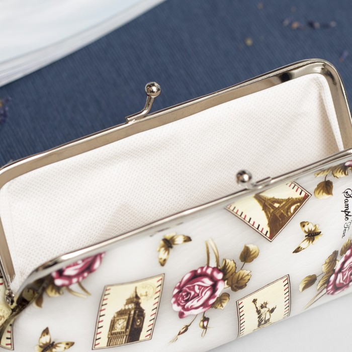 Косметичка-фермуар, отдел на рамке, цвет серый