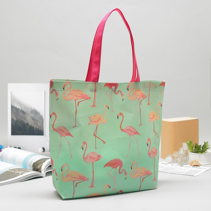 Сумка хозяйственная "Фламинго", отдел на кнопке, ручки, цвет мятный