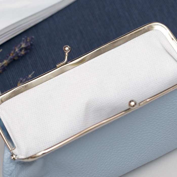 Косметичка-фермуар, отдел на рамке, цвет голубой