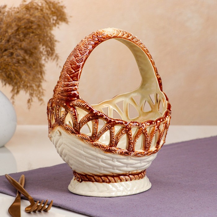 Конфетница "Корзина" плетёная, белая, овальная