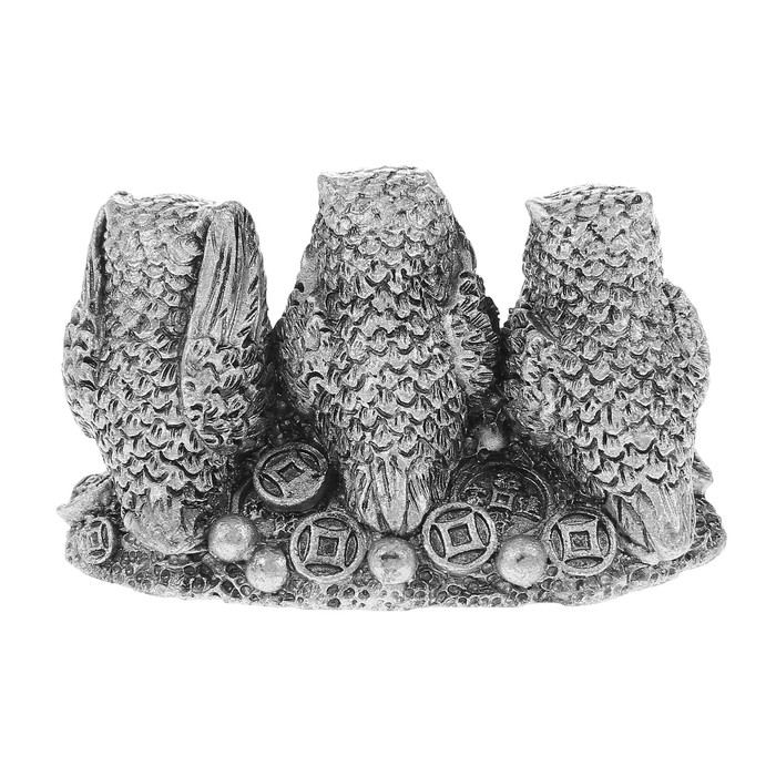 Нэцкэ полистоун серебро "Совы на монетах: не слышу, не вижу, не скажу" 4х7,5х3 см