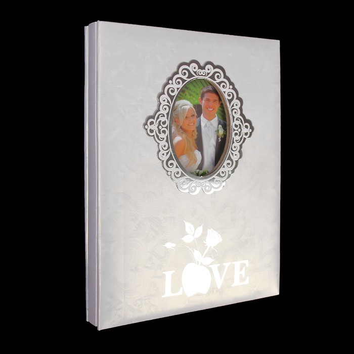 Фотоальбом на 100 фото 13х18 см "Любовь и цветы" в коробке белый серебро 29х23х4,3 см