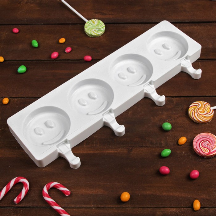 Форма кондитерская для леденцов и мороженого, 4 ячейки, 39х15х2,5 см "Улыбки", цвет белый