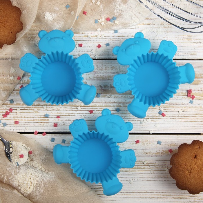 Набор форм для выпечки 7х3 см "Мишутка", 3 шт, цвета МИКС