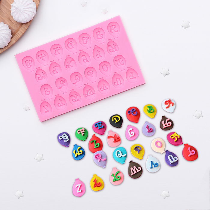 Молд 16х10,2х0,7 см "Английский алфавит в шариках", цвет розовый