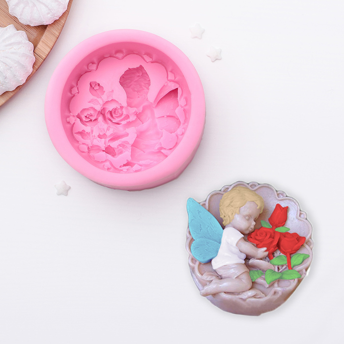 Молд 8,8х4,2 см "Ангел и розы", цвет розовый