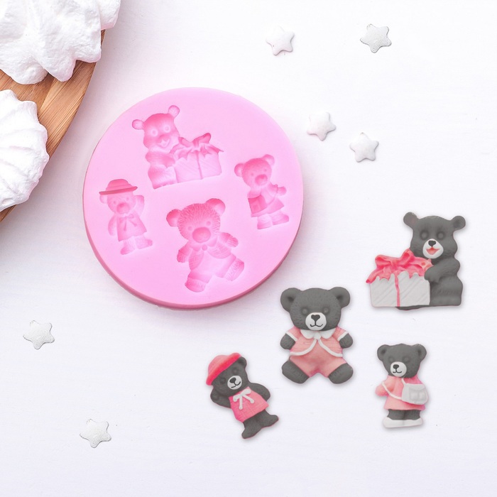 Молд 7х1,1 см "Четыре мишки", цвет розовый