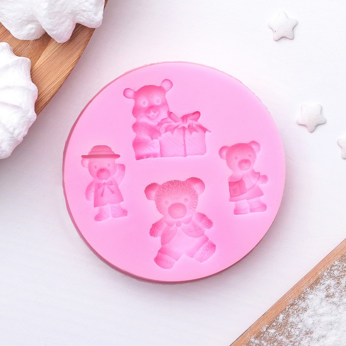 Молд 7х1,1 см "Четыре мишки", цвет розовый