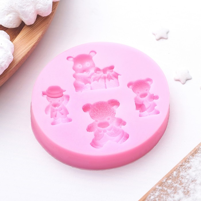 Молд 7х1,1 см "Четыре мишки", цвет розовый