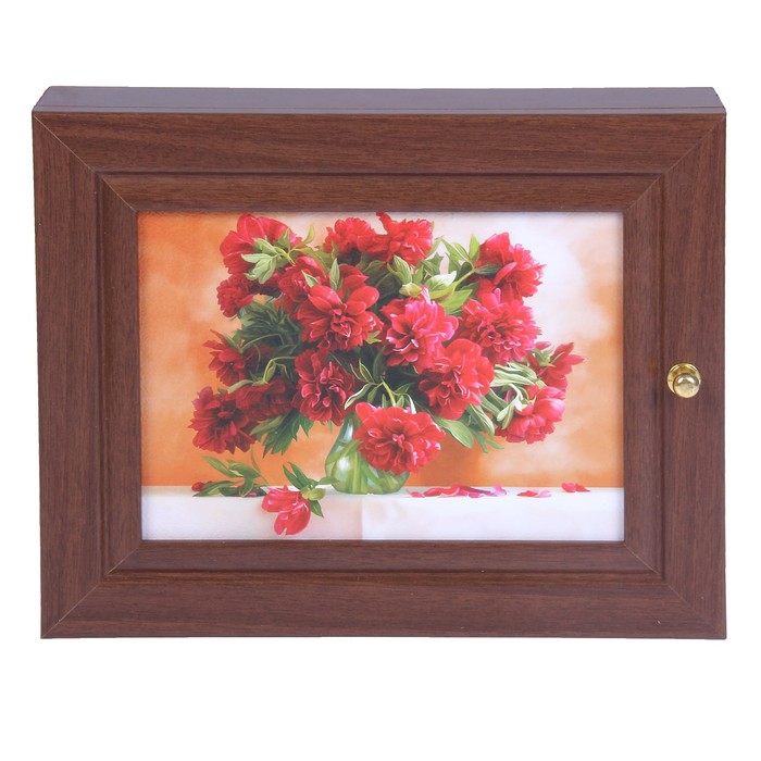 Ключница "Красные пионы", орех