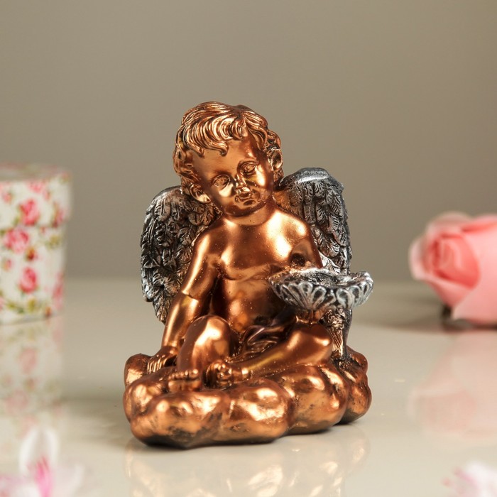 Статуэтка-подсвечник "Ангел на облаке", бронза, цветная