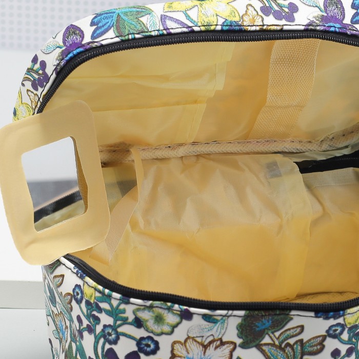 Косметичка-сундучок «Цветы», отдел на молнии, зеркало, цвет зелёный