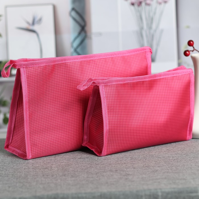 Набор косметичек 2 в 1 «Клетка», отдел на молнии, цвет малиновый