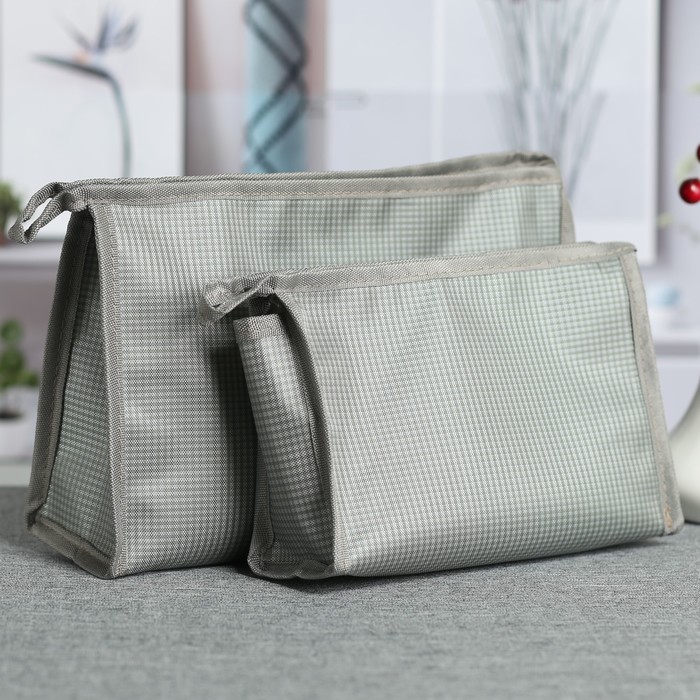 Набор косметичек 2 в 1 «Клетка», отдел на молнии, цвет серый