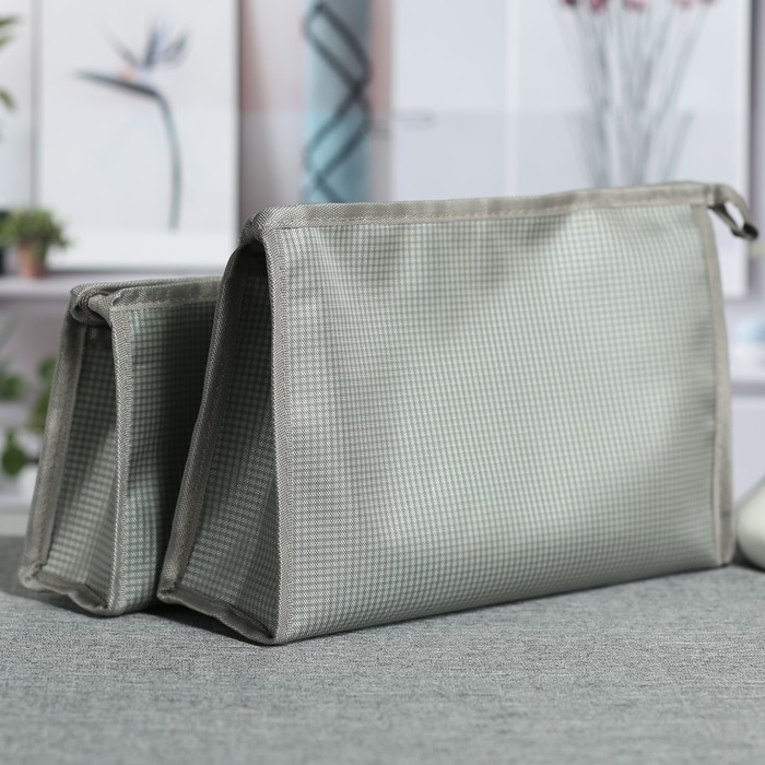 Набор косметичек 2 в 1 «Клетка», отдел на молнии, цвет серый