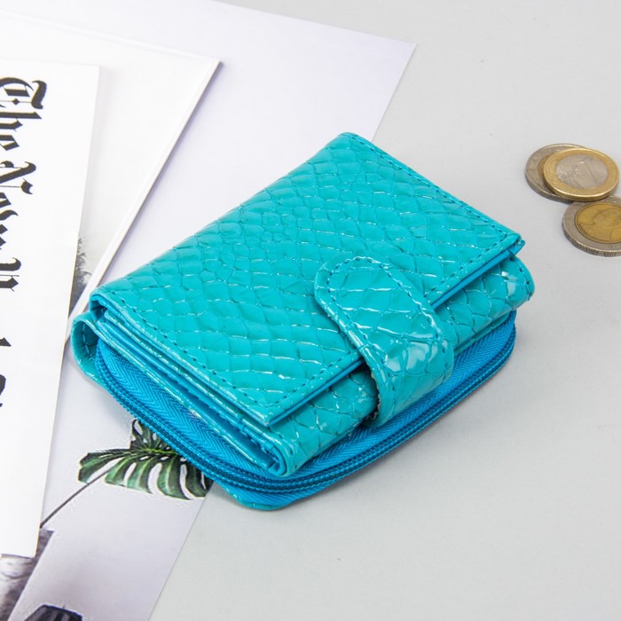 Кошелёк женский, 1 отдел, 2 отдела на молнии, для карт, цвет бирюзовый