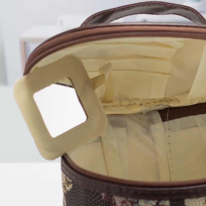 Косметичка-сундучок «Розы», отдел на молнии, зеркало, цвет коричневый