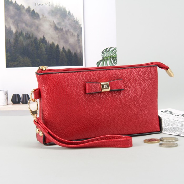 Кошелёк-клатч женский, 2 отдела, для монет, с ручкой, цвет красный