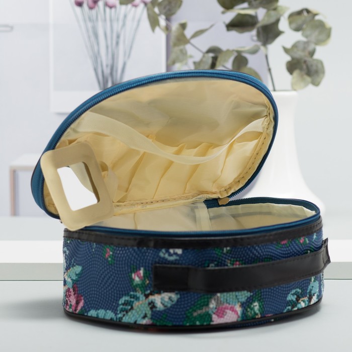 Косметичка-сундучок «Розы», отдел на молнии, зеркало, цвет синий