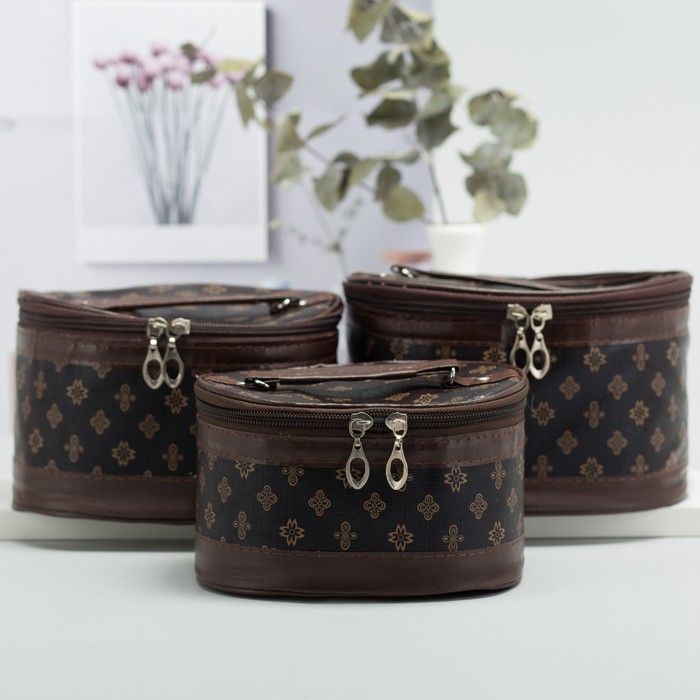 Наборы косметичек 3 в 1 «Фигуры», отдел на молнии, зеркало, цвет коричневый