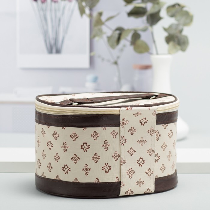 Наборы косметичек 3 в 1 «Фигуры», отдел на молнии, зеркало, цвет бежевый