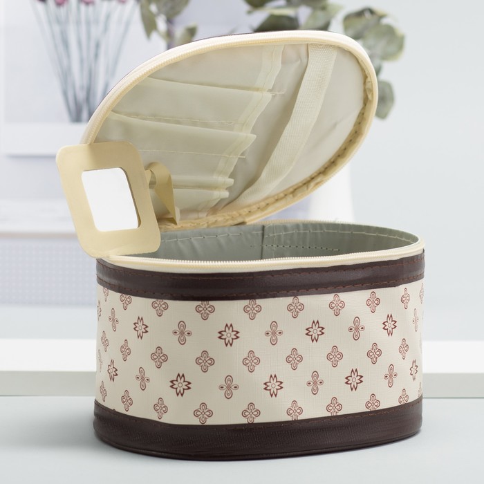 Наборы косметичек 3 в 1 «Фигуры», отдел на молнии, зеркало, цвет бежевый