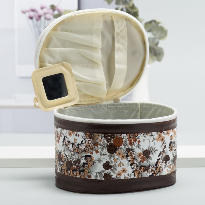 Наборы косметичек "Цветы" 3 в 1 , отделение на молнии, зеркало, цвет коричневый