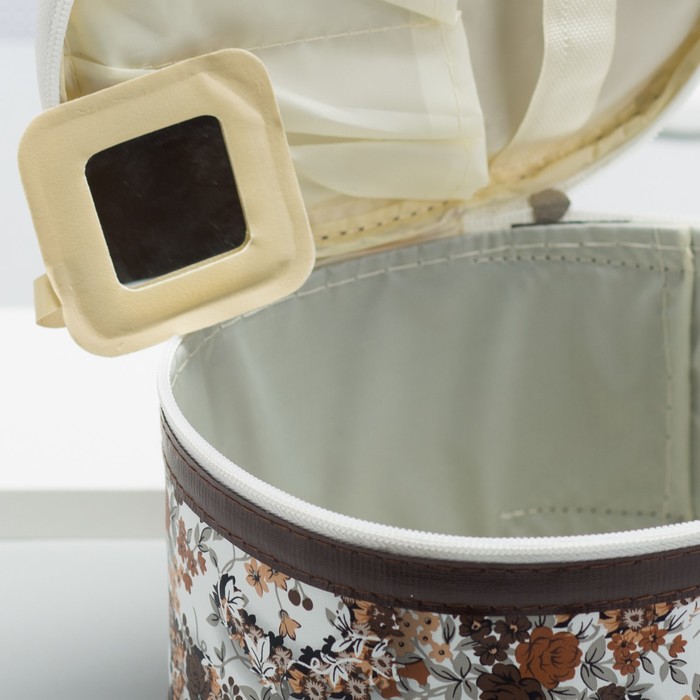 Наборы косметичек "Цветы" 3 в 1 , отделение на молнии, зеркало, цвет коричневый