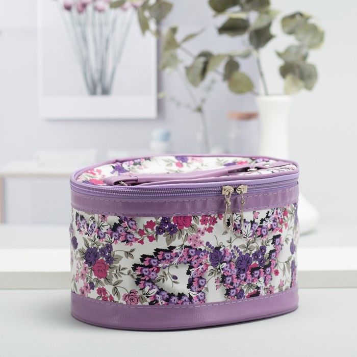 Наборы косметичек 3 в 1 «Цветы», отдел на молнии, зеркало, цвет сиреневый