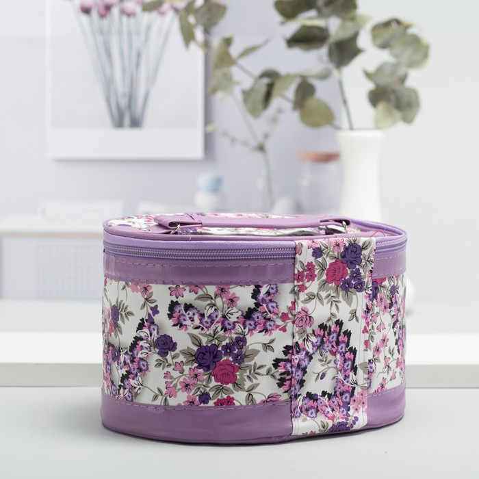 Наборы косметичек 3 в 1 «Цветы», отдел на молнии, зеркало, цвет сиреневый