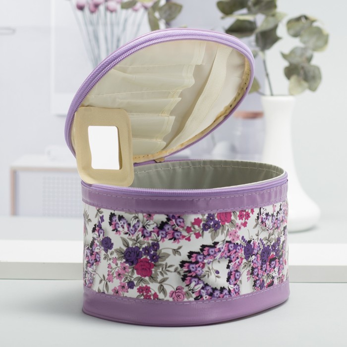 Наборы косметичек 3 в 1 «Цветы», отдел на молнии, зеркало, цвет сиреневый