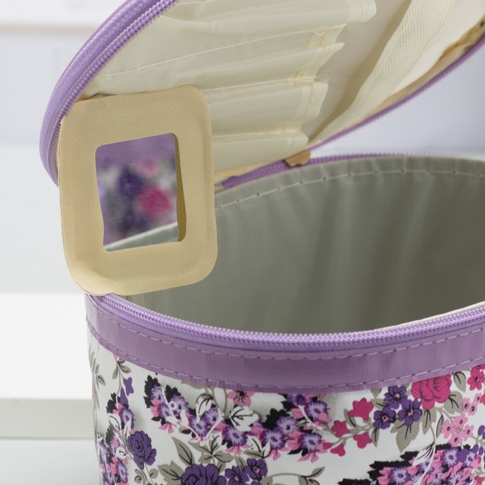 Наборы косметичек 3 в 1 «Цветы», отдел на молнии, зеркало, цвет сиреневый