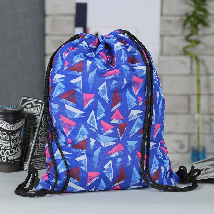 Мешок для обуви Треугольники, 32*1*42см, отдел на шнурке, ярко-синий