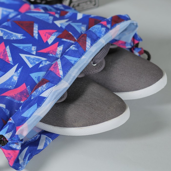 Мешок для обуви Треугольники, 32*1*42см, отдел на шнурке, ярко-синий