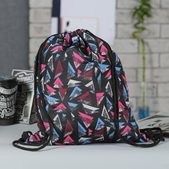 Мешок для обуви Треугольники, 32*1*42см, отдел на шнурке, черный